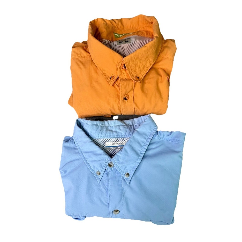 Lot‎ 2 Columbia PFG Mens XXL Long Sleeve Fishing Shirt Vented Omni Shade Orange